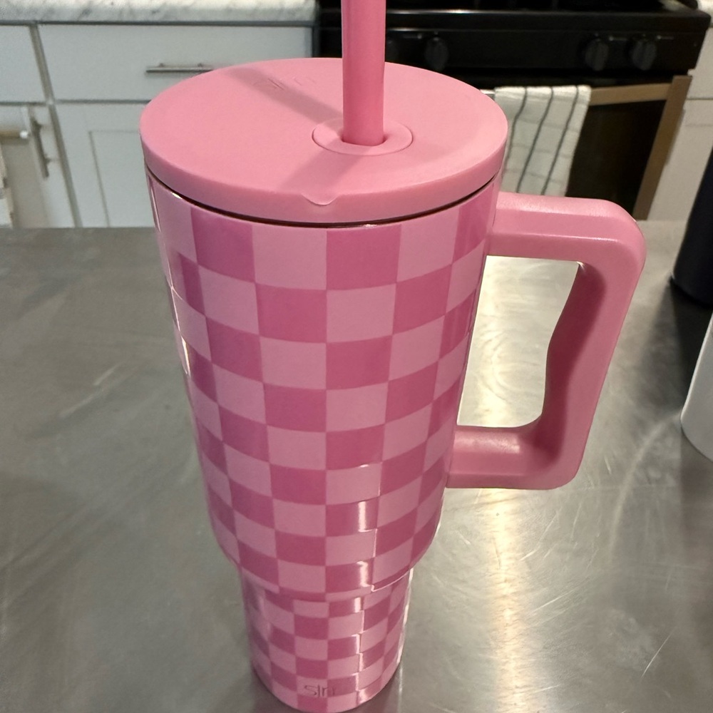 Simply Modern 40oz Pink Checkered Tumbler with Straw